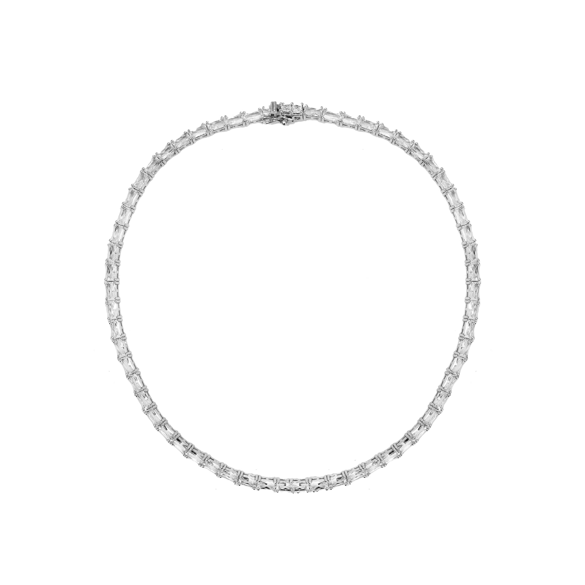 15" Rhodium Baguette Tennis Necklace
