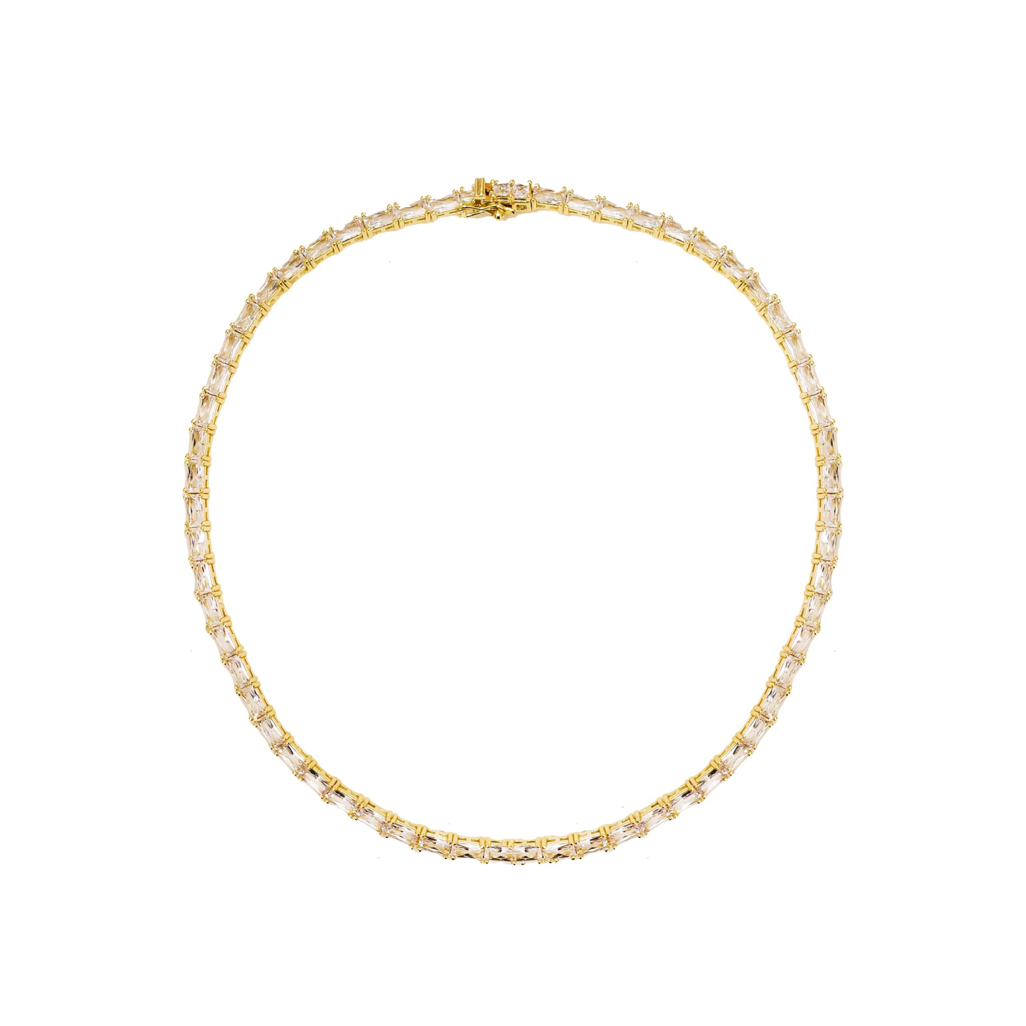 14.5" 14k Gold Baguette Tennis Necklace
