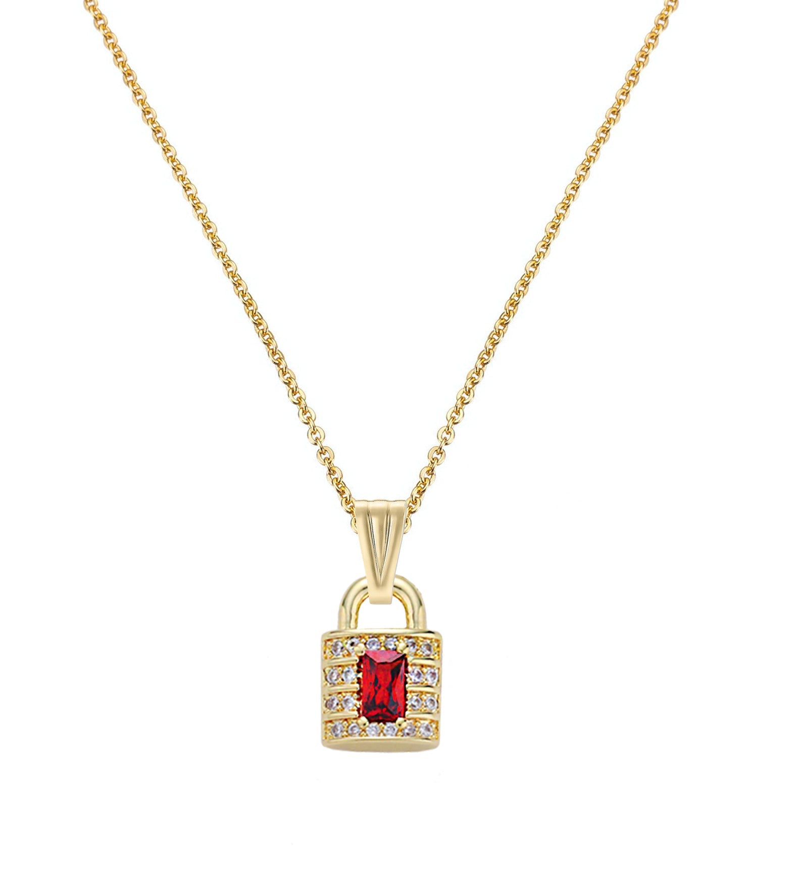 Ruby Padlock Charm Necklace